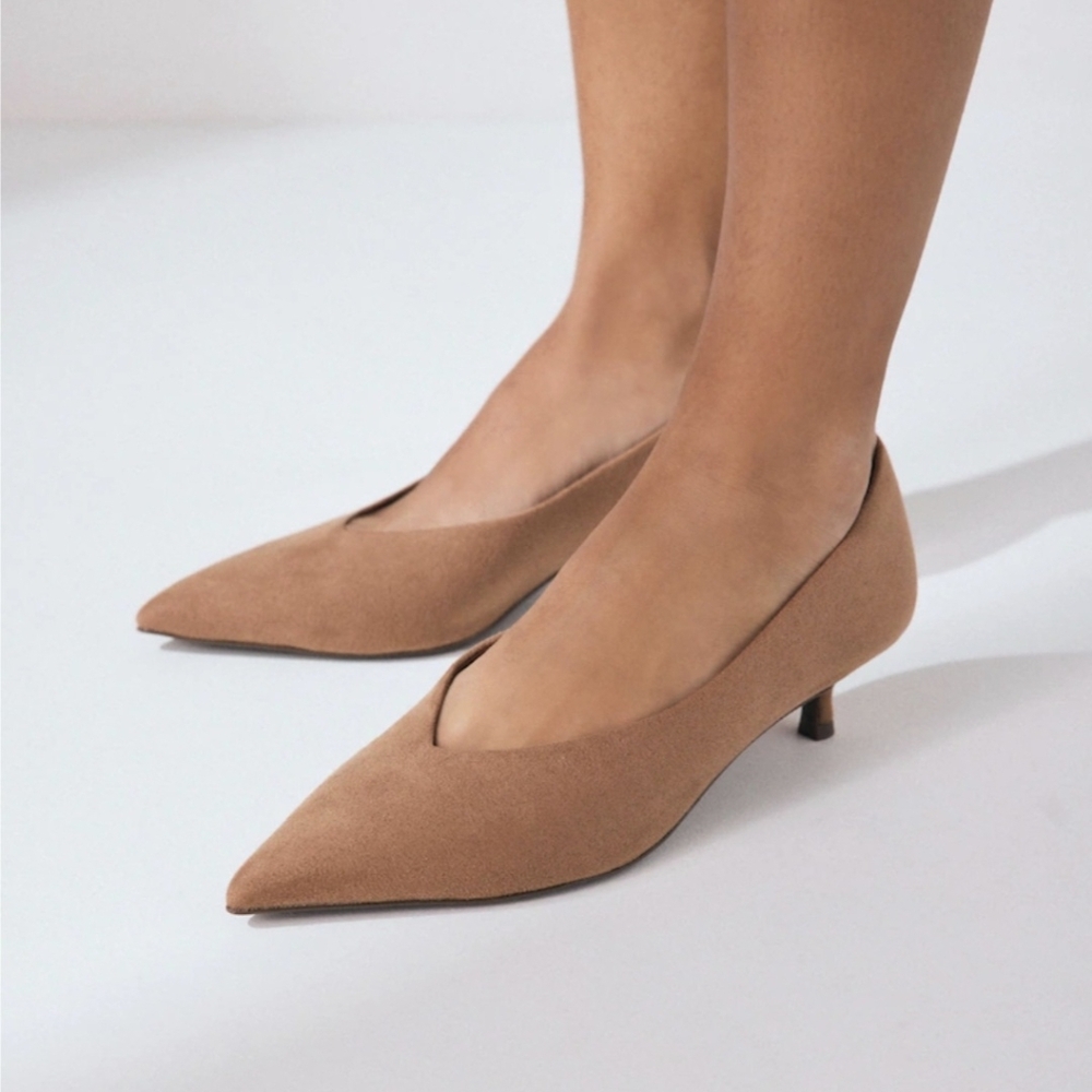 Next Forever Comfort Taupe Standart/wide Point Toe Lown Kitten Heel Shoes, 7 - Picture 2 of 15